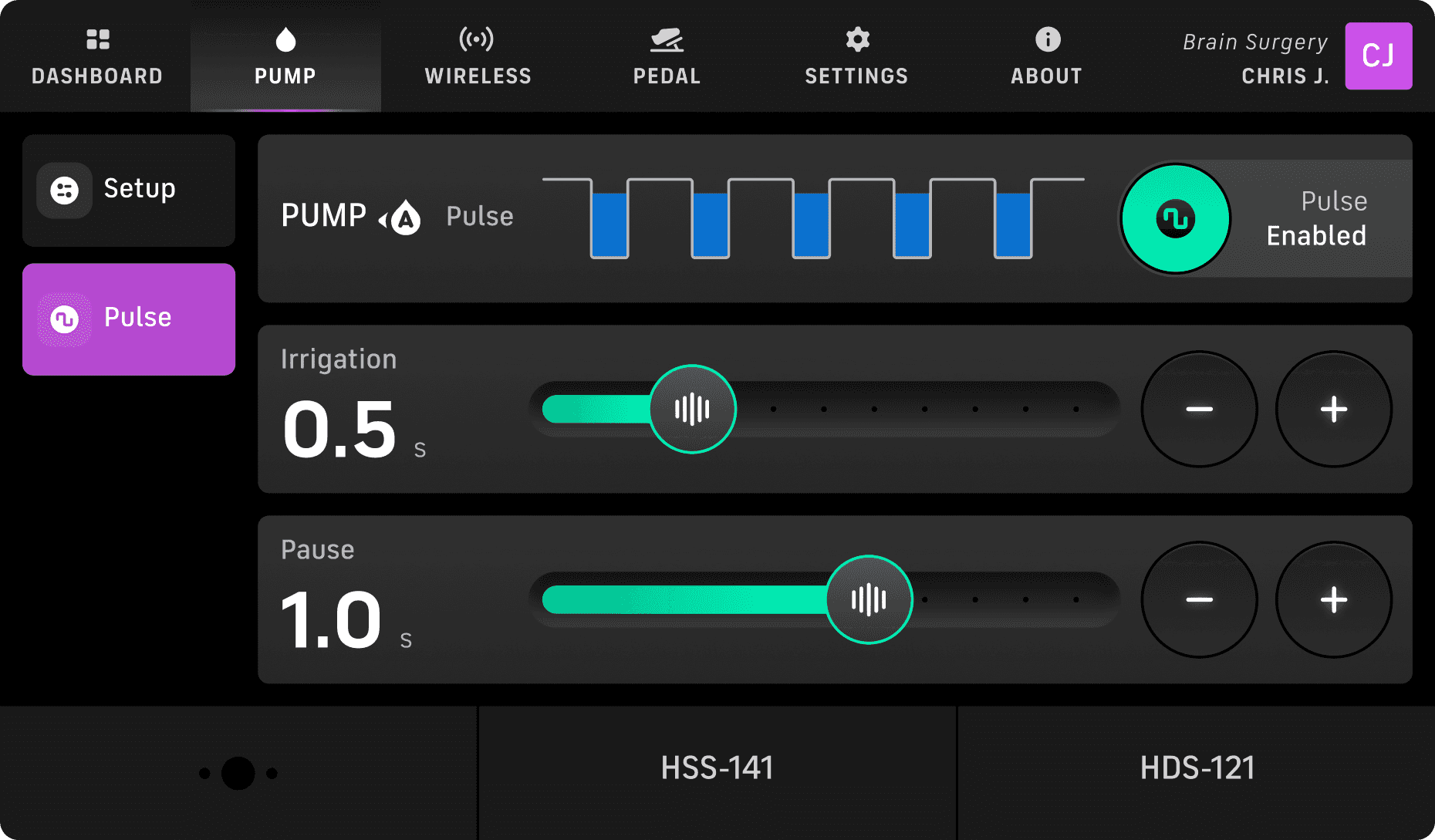 UI design for a setup screen for a medical device with UI components