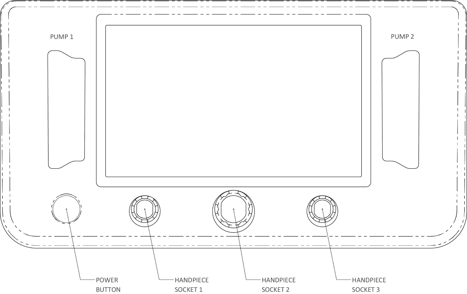 Diagram showing the physical design of medical device on the left, and an excerpt from a table with GUI design requirements on the right.