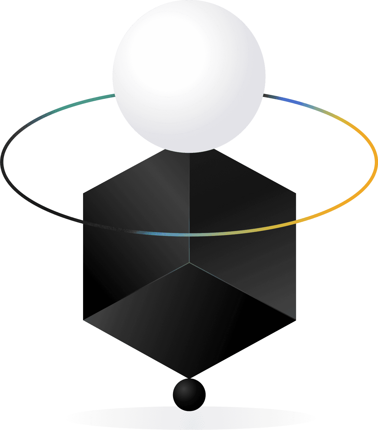 Graphique abstrait avec un cube sombre et une sphère claire pour briser une étude de cas UX.